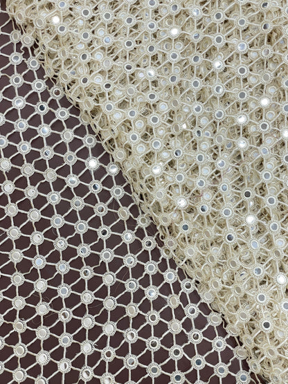 Net Mirror Cutwork Embroidery (Color Available)