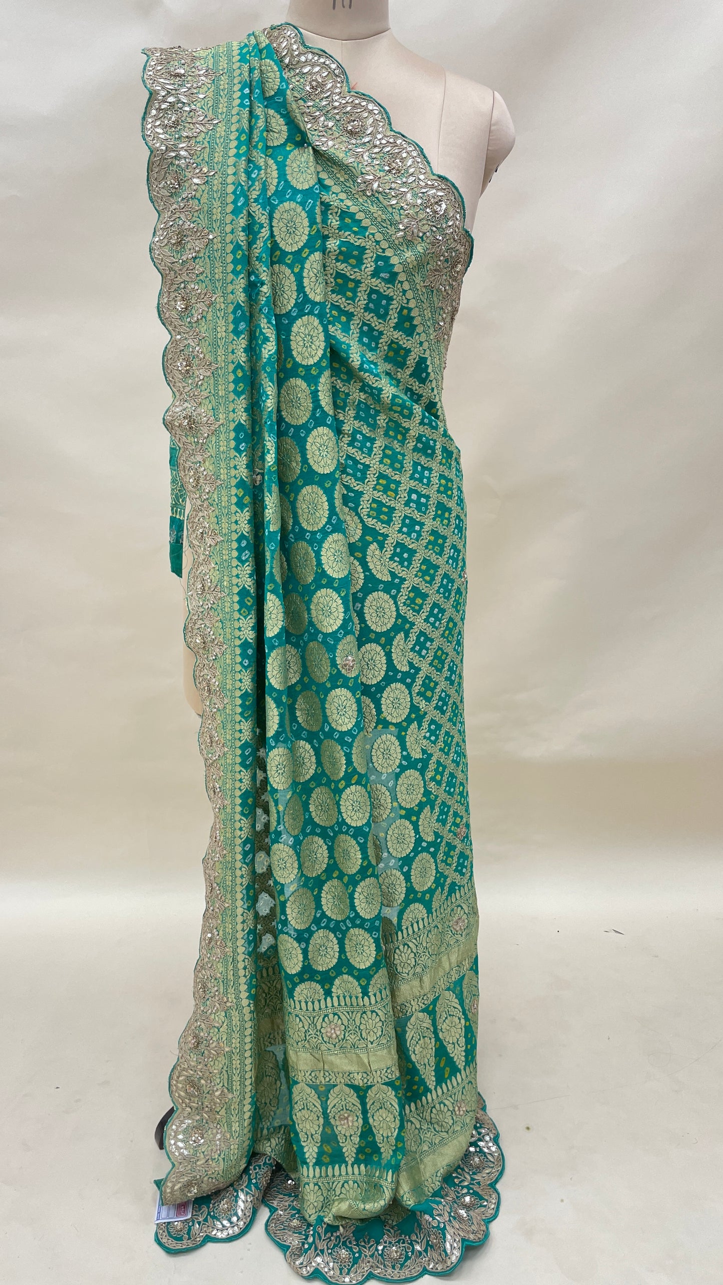 Pure Khadi Georgette Bandhani With Hand Gotta Patti