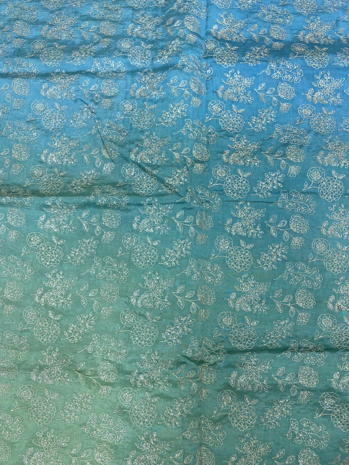 Pure Dupion Silk 4D Shaded With Zari Embroidery  (Colors Available) 44"Inch
