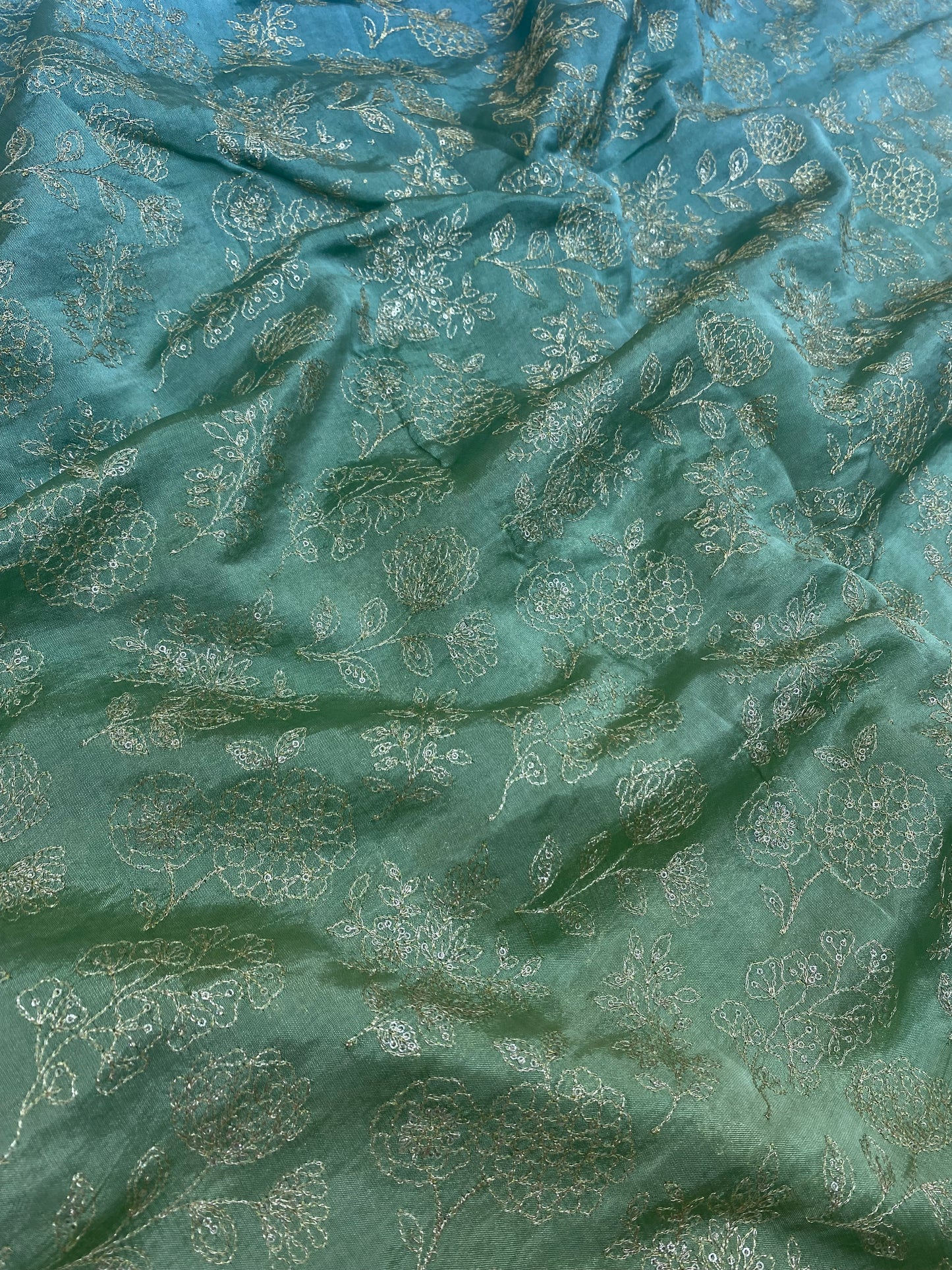 Pure Dupion Silk 4D Shaded With Zari Embroidery  (Colors Available) 44"Inch