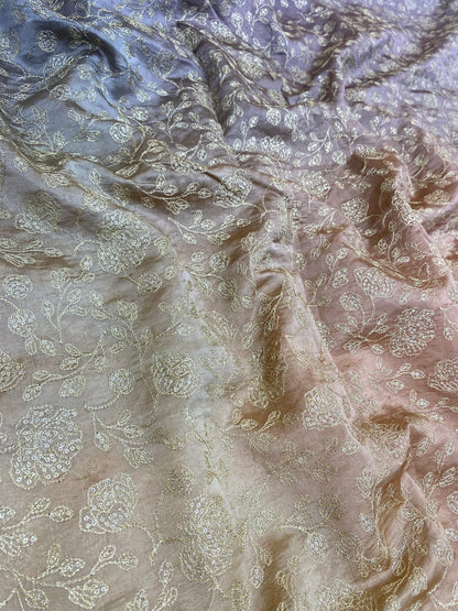 Pure Dupion Silk 4D Shaded With Zari Embroidery  (Colors Available) 44"Inch