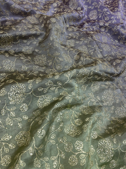 Pure Dupion Silk 4D Shaded With Zari Embroidery  (Colors Available) 44"Inch