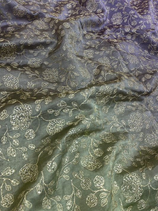 Pure Dupion Silk 4D Shaded With Zari Embroidery  (Colors Available) 44"Inch