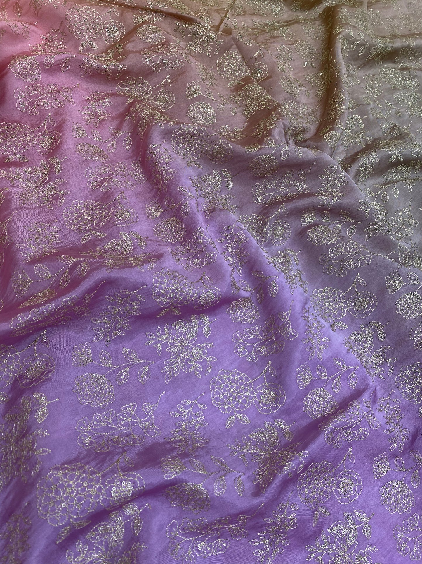 Pure Dupion Silk 4D Shaded With Zari Embroidery  (Colors Available) 44"Inch
