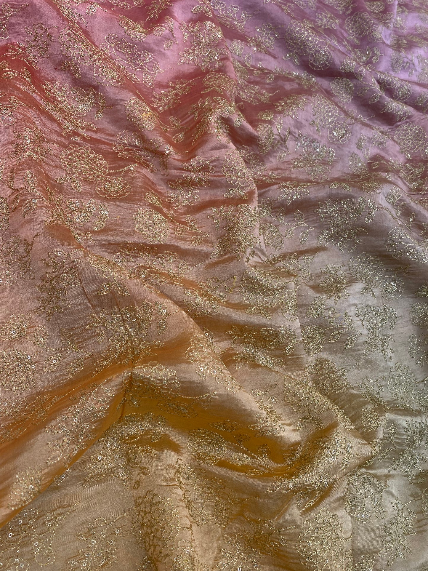 Pure Dupion Silk 4D Shaded With Zari Embroidery  (Colors Available) 44"Inch