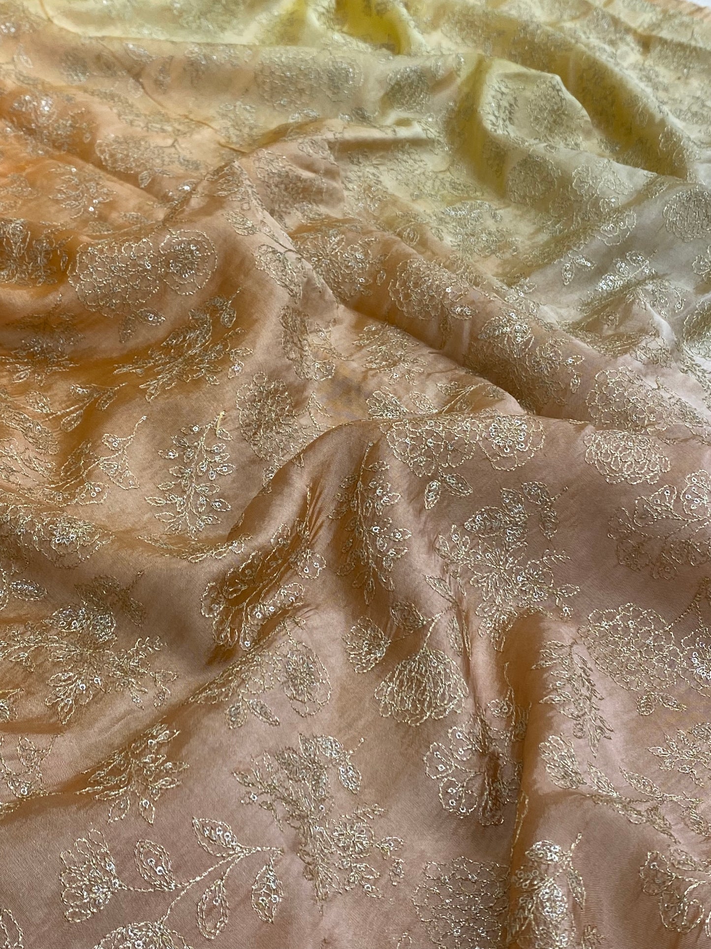 Pure Dupion Silk 4D Shaded With Zari Embroidery  (Colors Available) 44"Inch