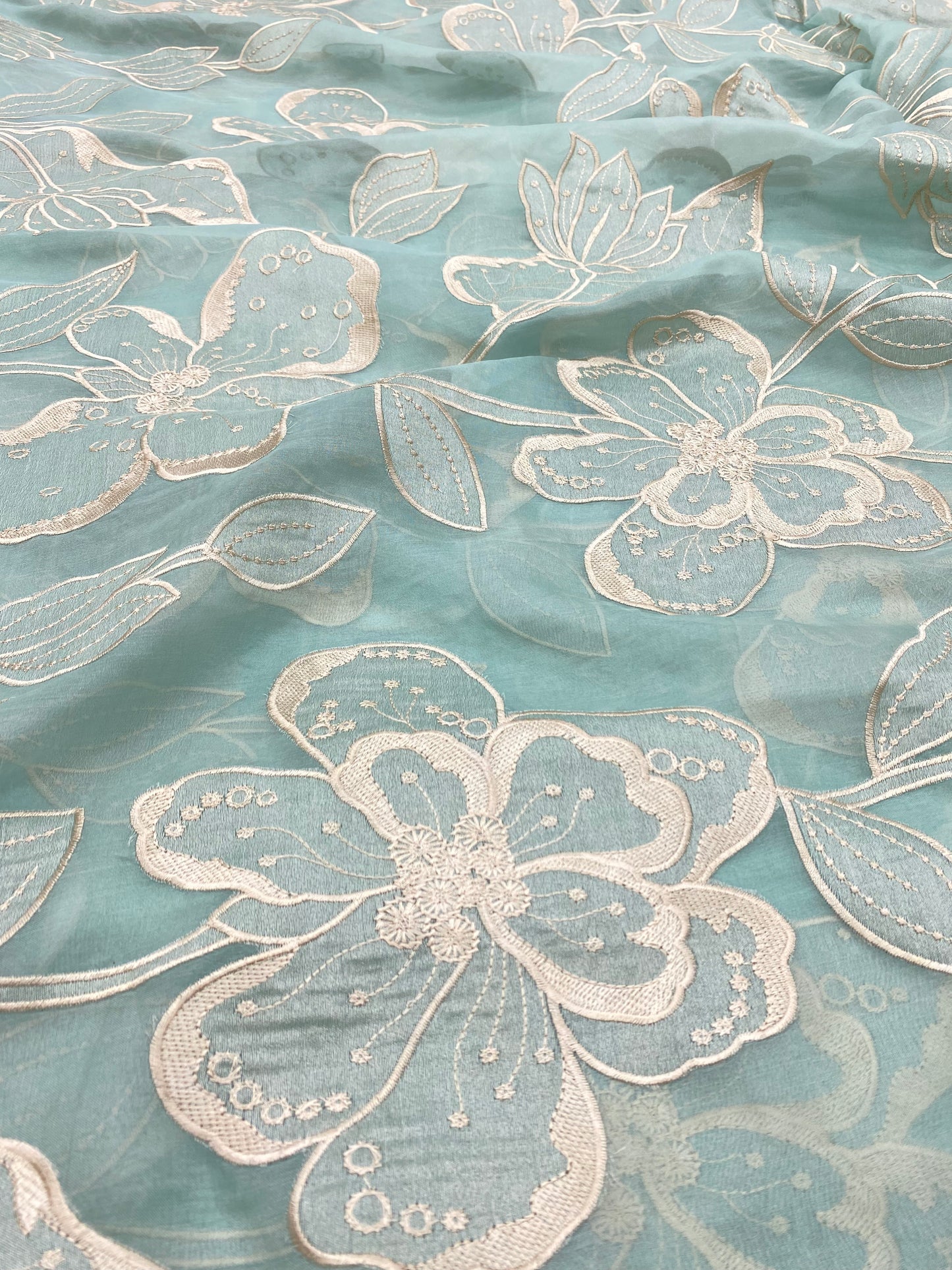 Pure Silk Organza Applique Work (Color Available) (44"Inch)