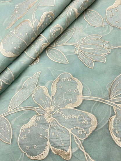 Pure Silk Organza Applique Work (Color Available) (44"Inch)