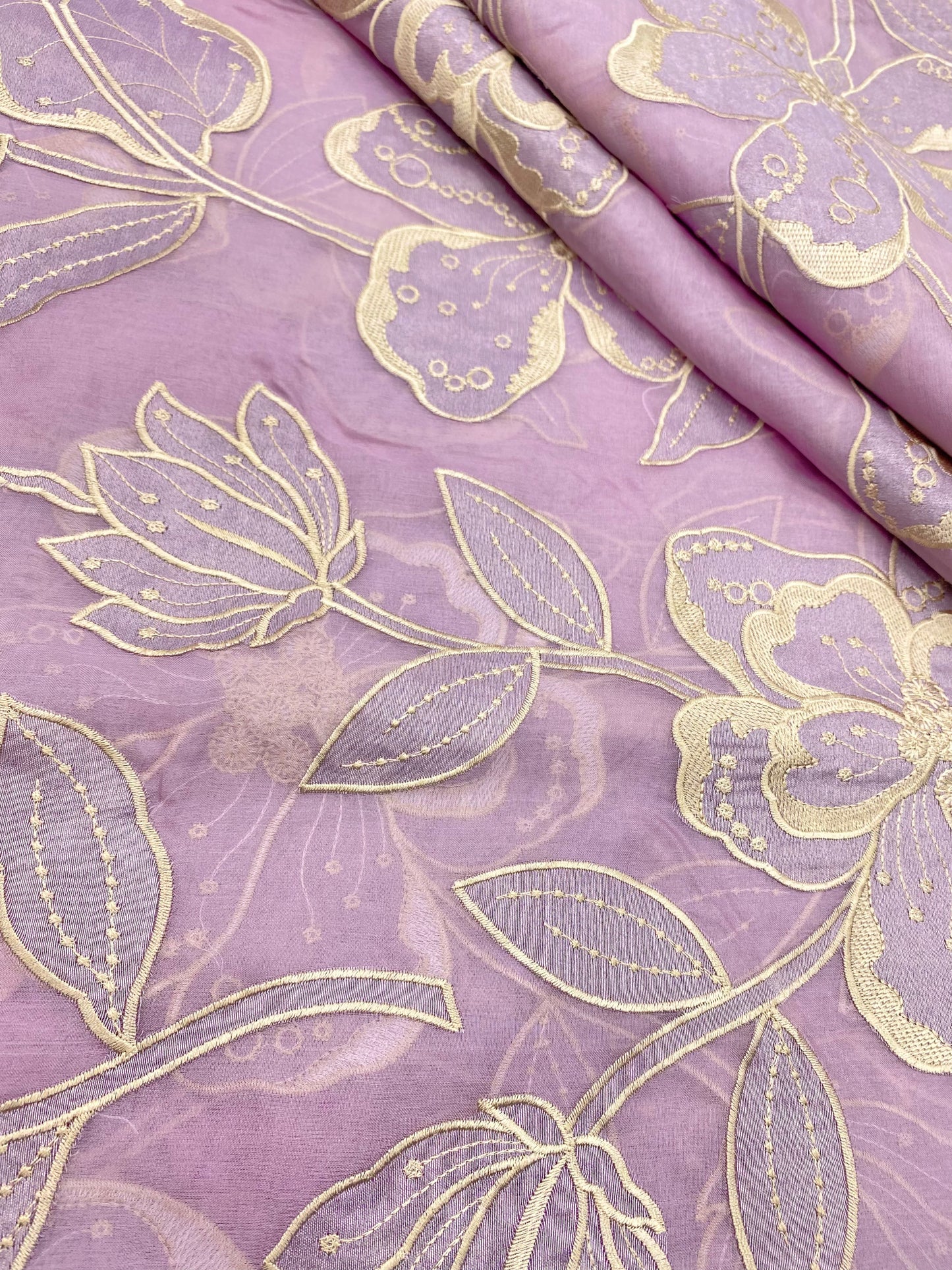 Pure Silk Organza Applique Work (Color Available) (44"Inch)