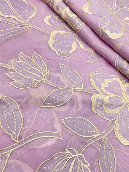 Pure Silk Organza Applique Work (Color Available) (44"Inch)