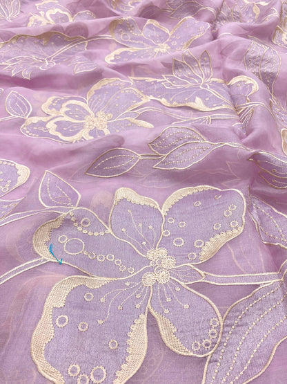 Pure Silk Organza Applique Work (Color Available) (44"Inch)
