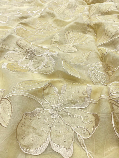 Pure Silk Organza Applique Work (Color Available) (44"Inch)
