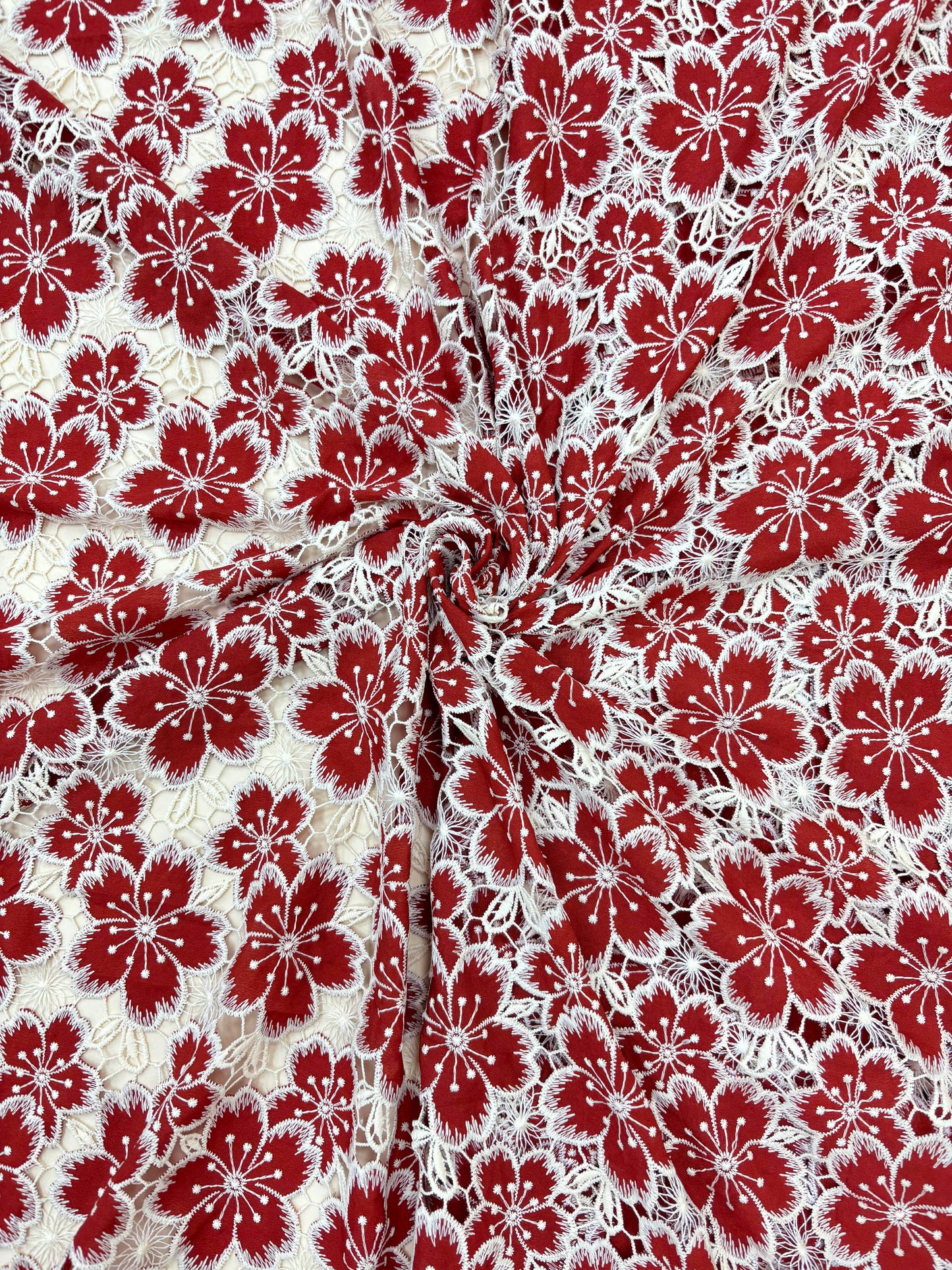 Elegant Big Floral Embroidered Crochet Fabric