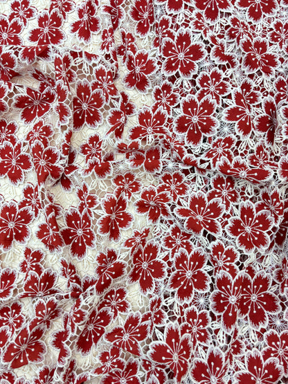 Elegant Big Floral Embroidered Crochet Fabric