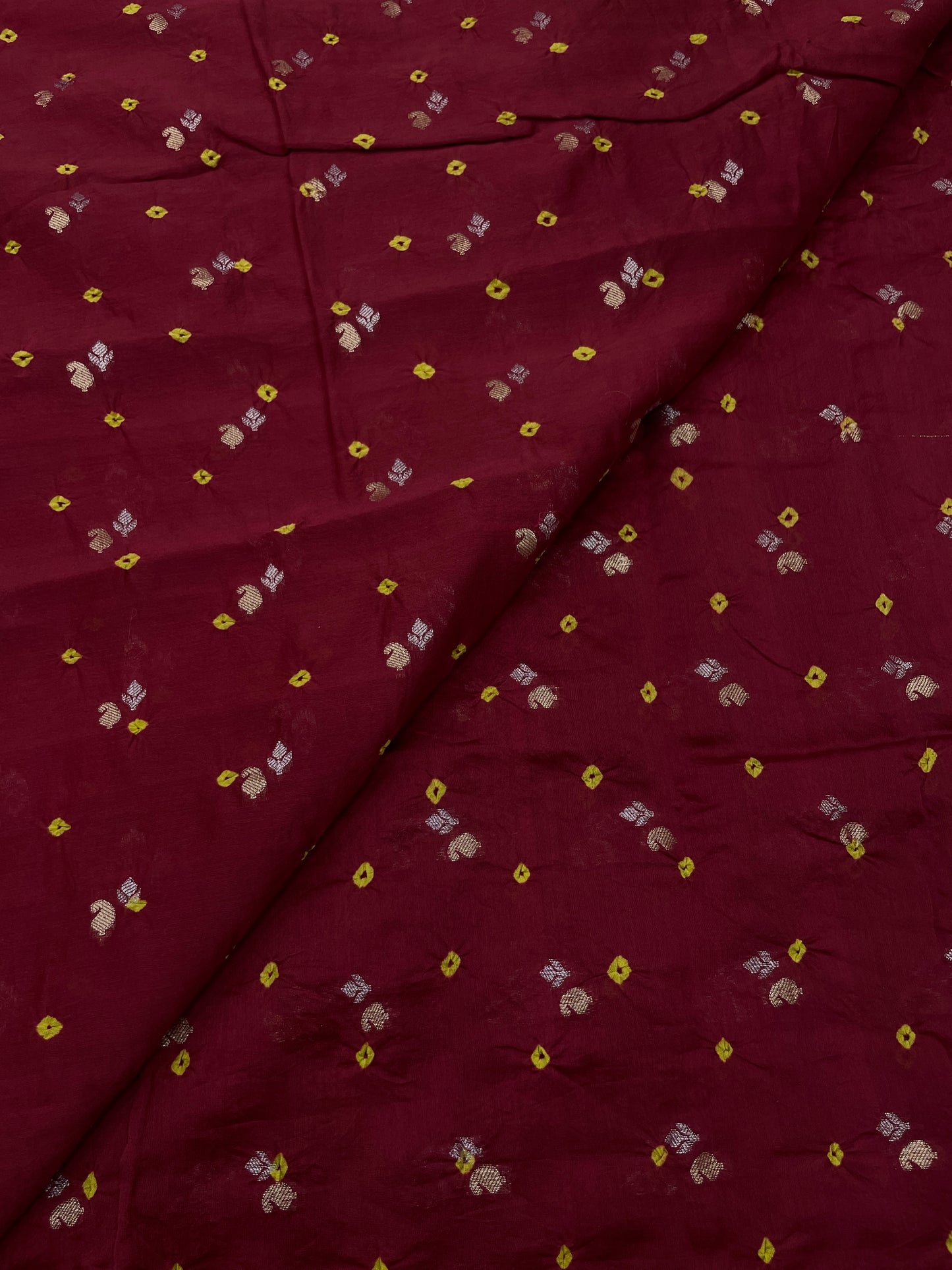 Pure Chanderi Zari Butti With Hand Bandhni (Color Available)