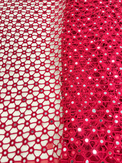 Net Mirror Cutwork Embroidery (Color Available)