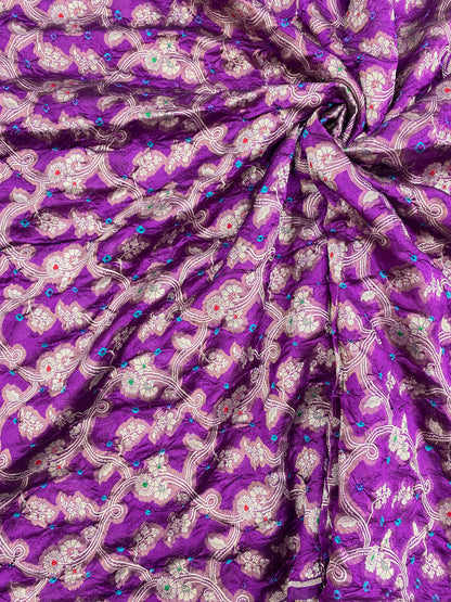 Pure Dupion Silk Zari Jacquard With Hand Bandhni (Color Available) 44"Inch