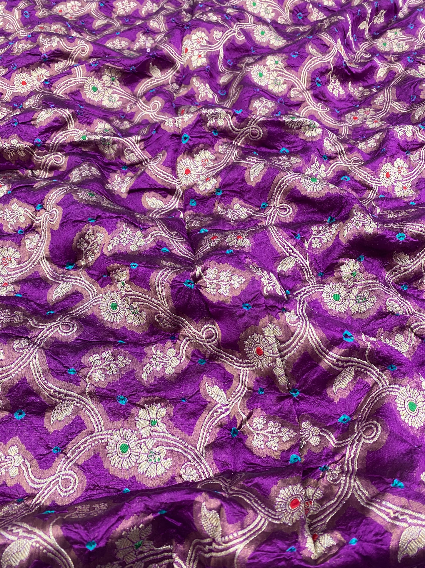 Pure Dupion Silk Zari Jacquard With Hand Bandhni (Color Available) 44"Inch