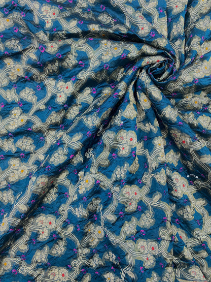 Pure Dupion Silk Zari Jacquard With Hand Bandhni (Color Available) 44"Inch