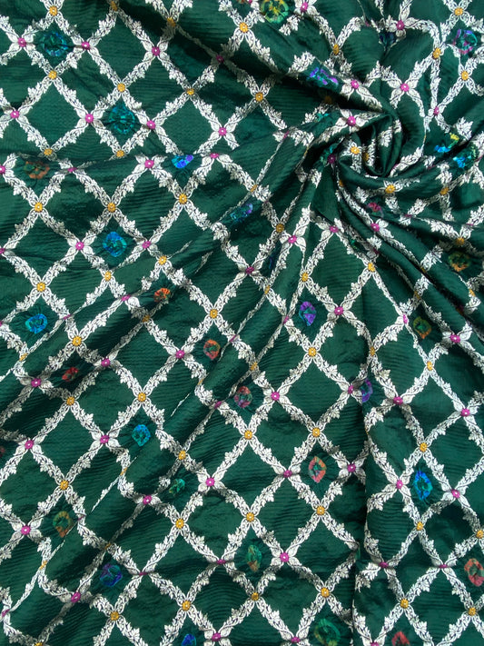 Pure Dupion Silk Zari Jacquard With Hand Bandhni (Color Available) 44"Inch