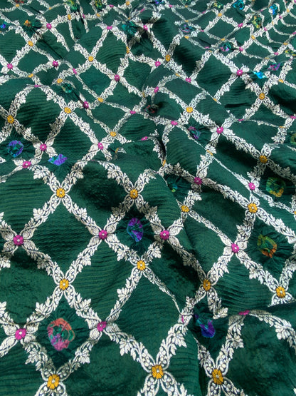 Pure Dupion Silk Zari Jacquard With Hand Bandhni (Color Available) 44"Inch