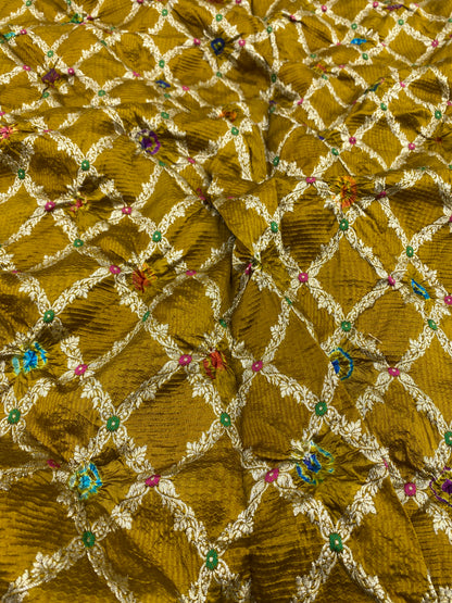 Pure Dupion Silk Zari Jacquard With Hand Bandhni (Color Available) 44"Inch