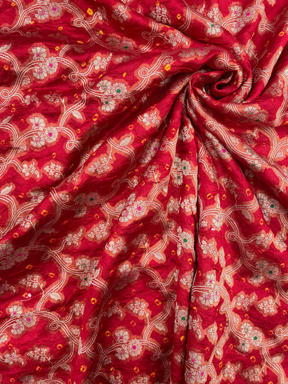 Pure Dupion Silk Zari Jacquard With Hand Bandhni (Color Available) 44"Inch