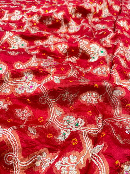 Pure Dupion Silk Zari Jacquard With Hand Bandhni (Color Available) 44"Inch