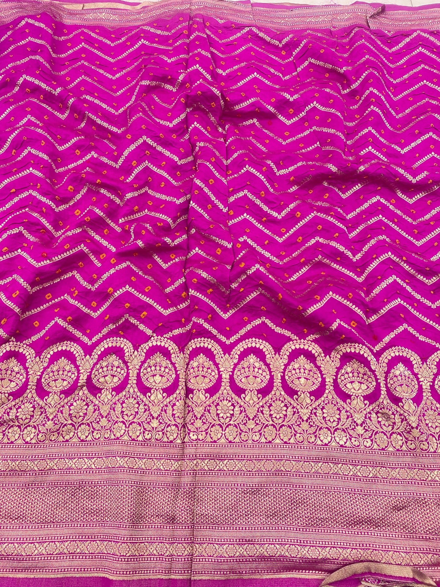 Pure Silk Bandhej With Border (Color Available) 44"Inch