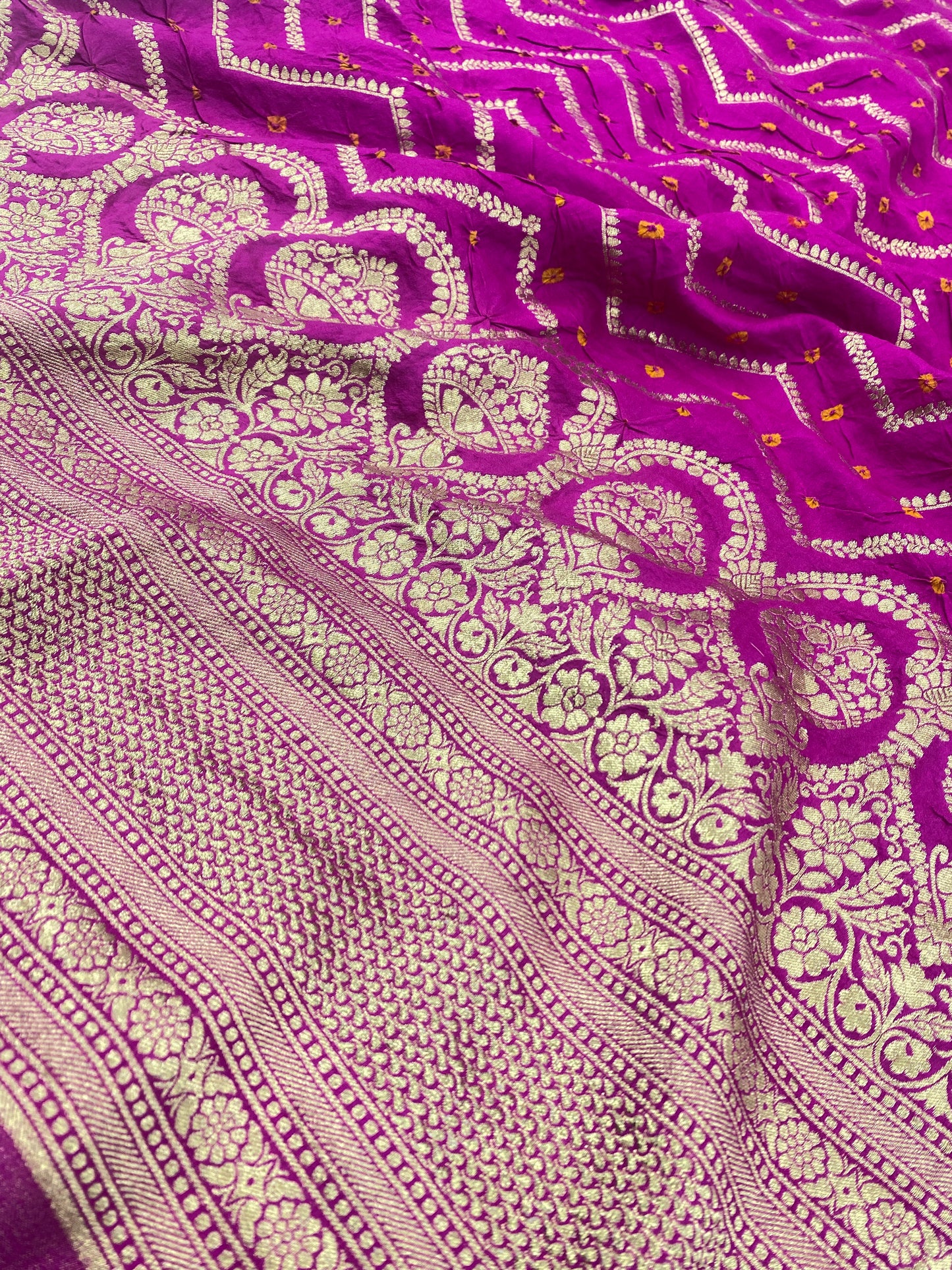 Pure Silk Bandhej With Border (Color Available) 44"Inch