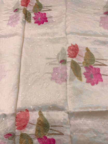 Smart Elegant Hand Paint Work On Pure Tissue Fabric With Matching Dupatta