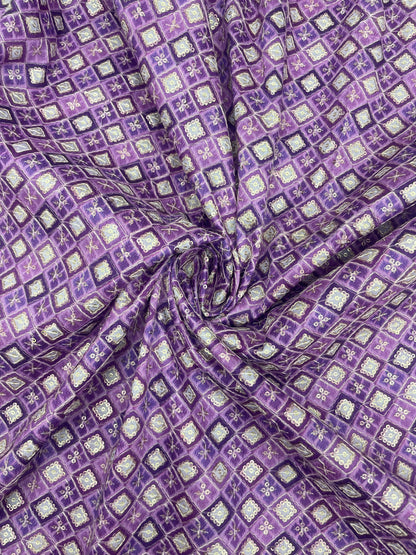 Classic Delicate Attractive Block Print With Water Sequin Work On Dupion Silk Fabric