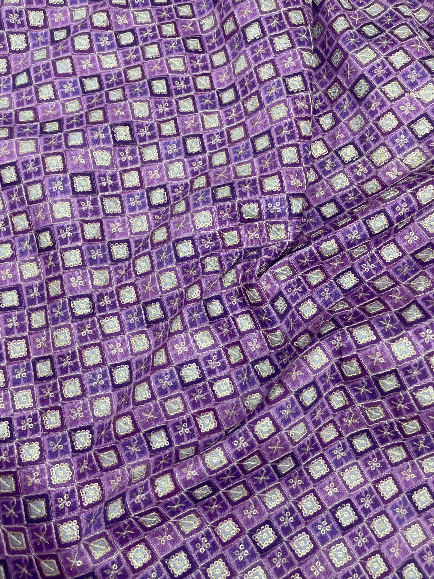 Classic Delicate Attractive Block Print With Water Sequin Work On Dupion Silk Fabric