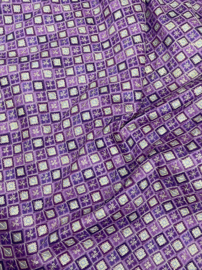 Classic Delicate Attractive Block Print With Water Sequin Work On Dupion Silk Fabric