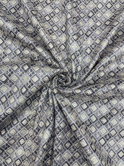 Classic Delicate Attractive Block Print With Water Sequin Work On Dupion Silk Fabric