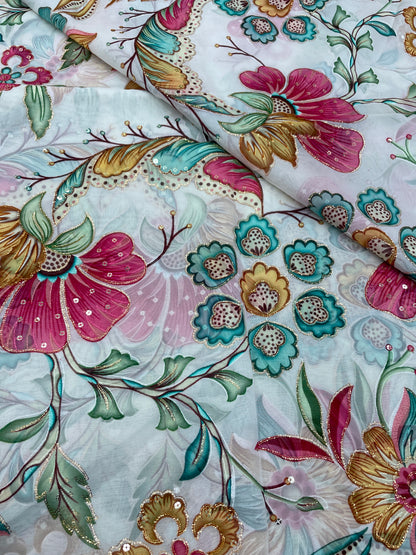 Organza Position Print (Color Available ) 44"Inch