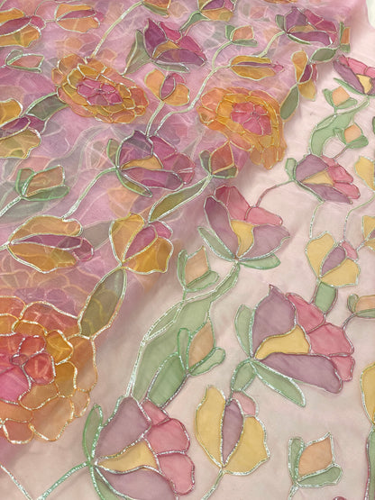 Organza Hand Paint With Gotta Embroidery (Color Available) 44"Inch