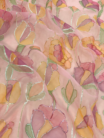 Organza Hand Paint With Gotta Embroidery (Color Available) 44"Inch