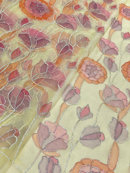 Organza Hand Paint With Gotta Embroidery (Color Available) 44"Inch