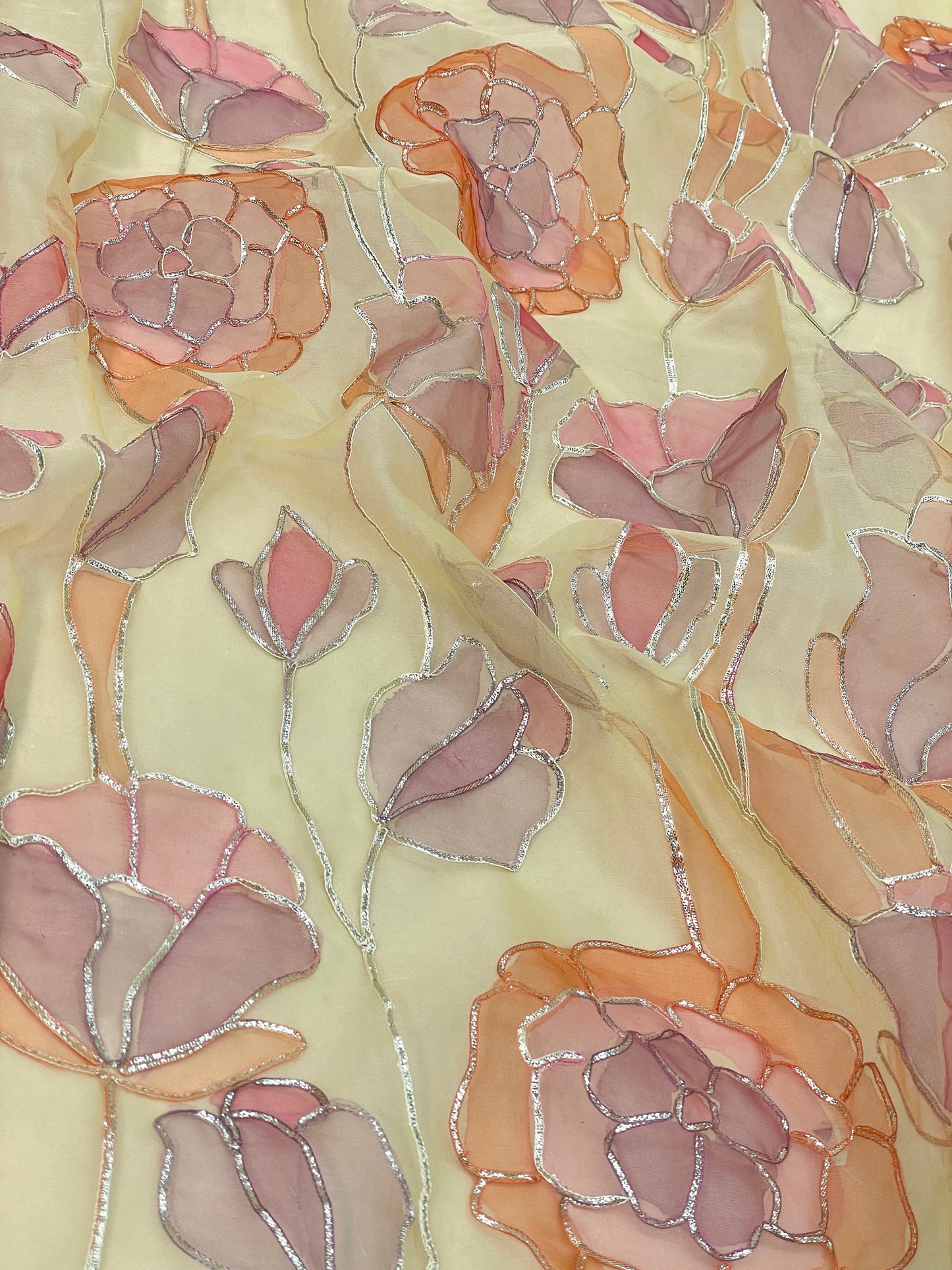 Organza Hand Paint With Gotta Embroidery (Color Available) 44"Inch