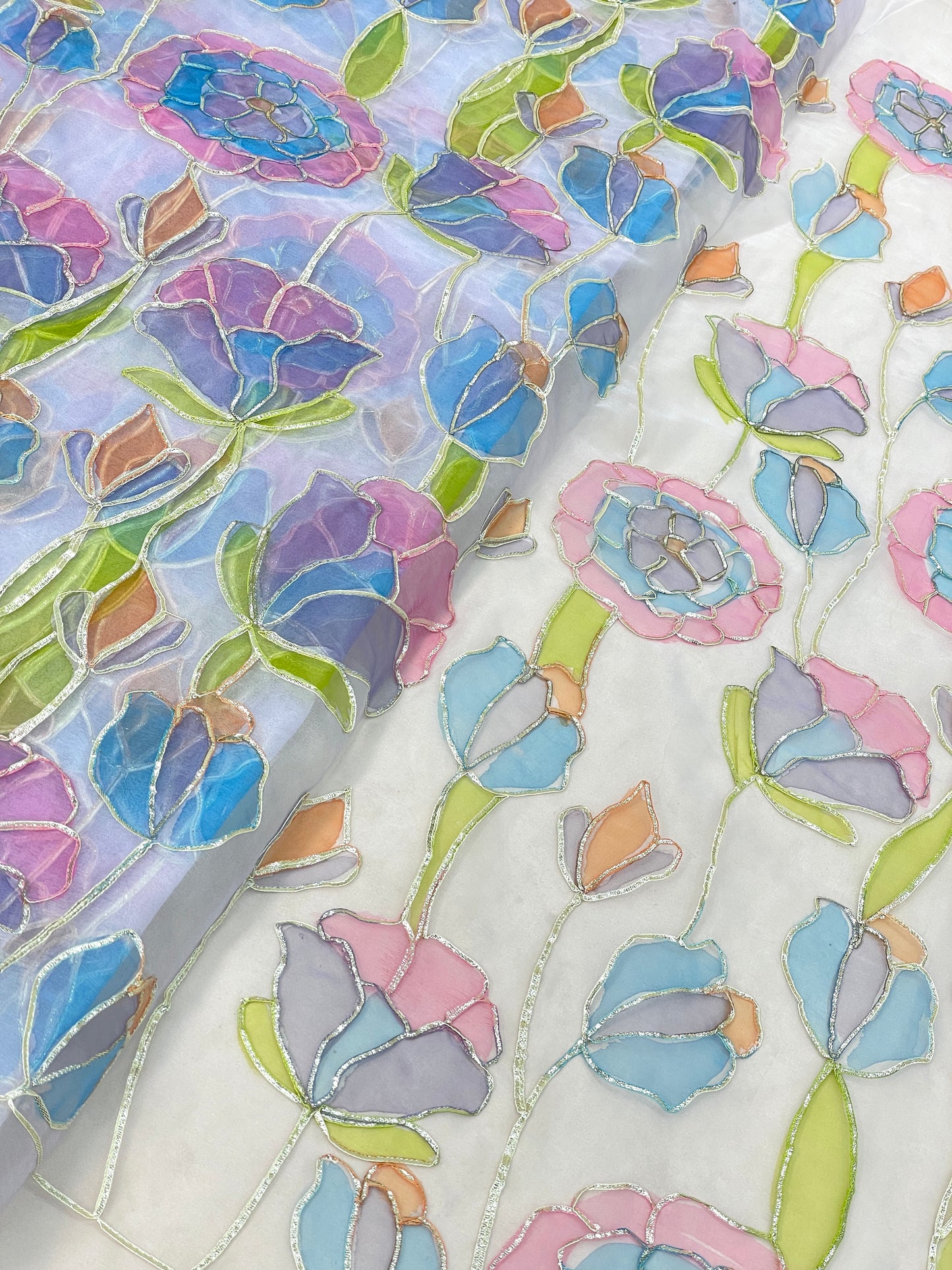 Organza Hand Paint With Gotta Embroidery (Color Available) 44"Inch