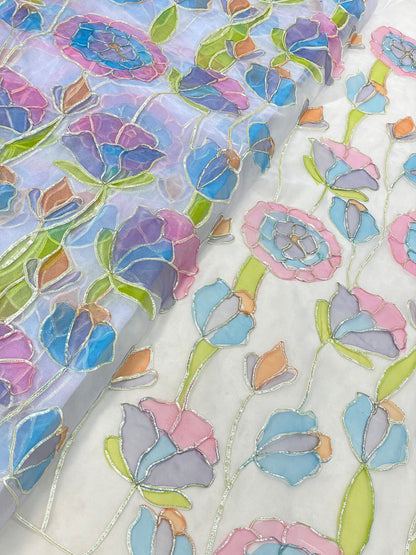 Organza Hand Paint With Gotta Embroidery (Color Available) 44"Inch