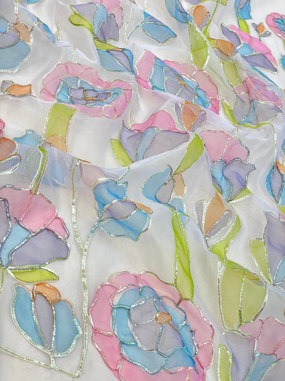 Organza Hand Paint With Gotta Embroidery (Color Available) 44"Inch