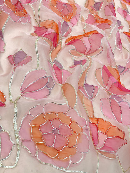 Organza Hand Paint With Gotta Embroidery (Color Available) 44"Inch