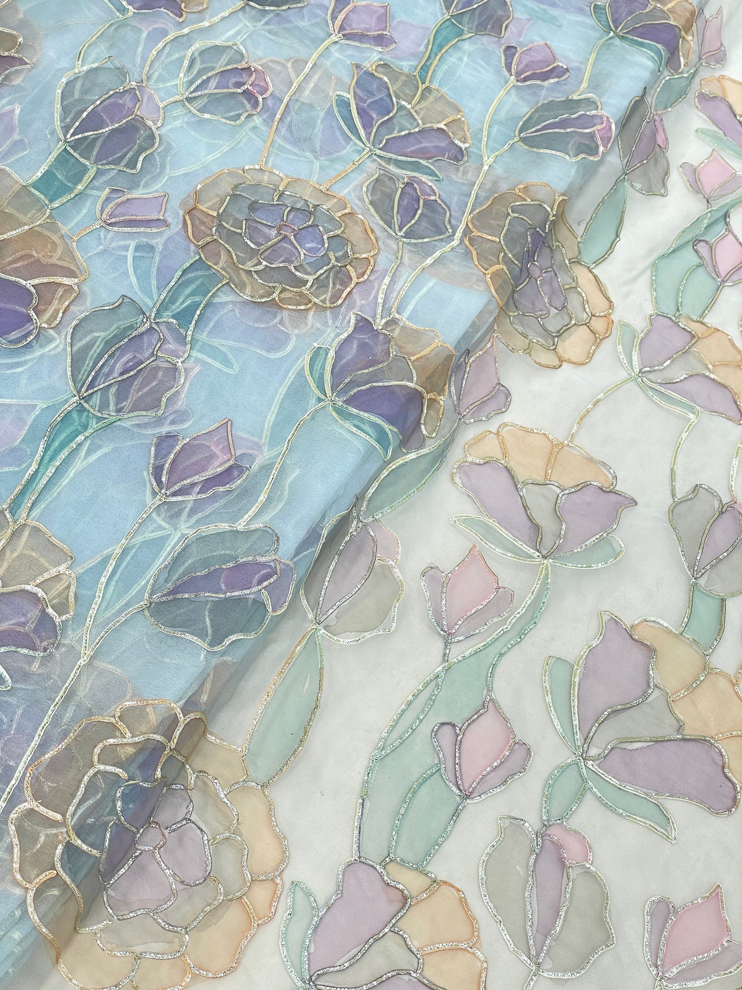 Organza Hand Paint With Gotta Embroidery (Color Available) 44"Inch