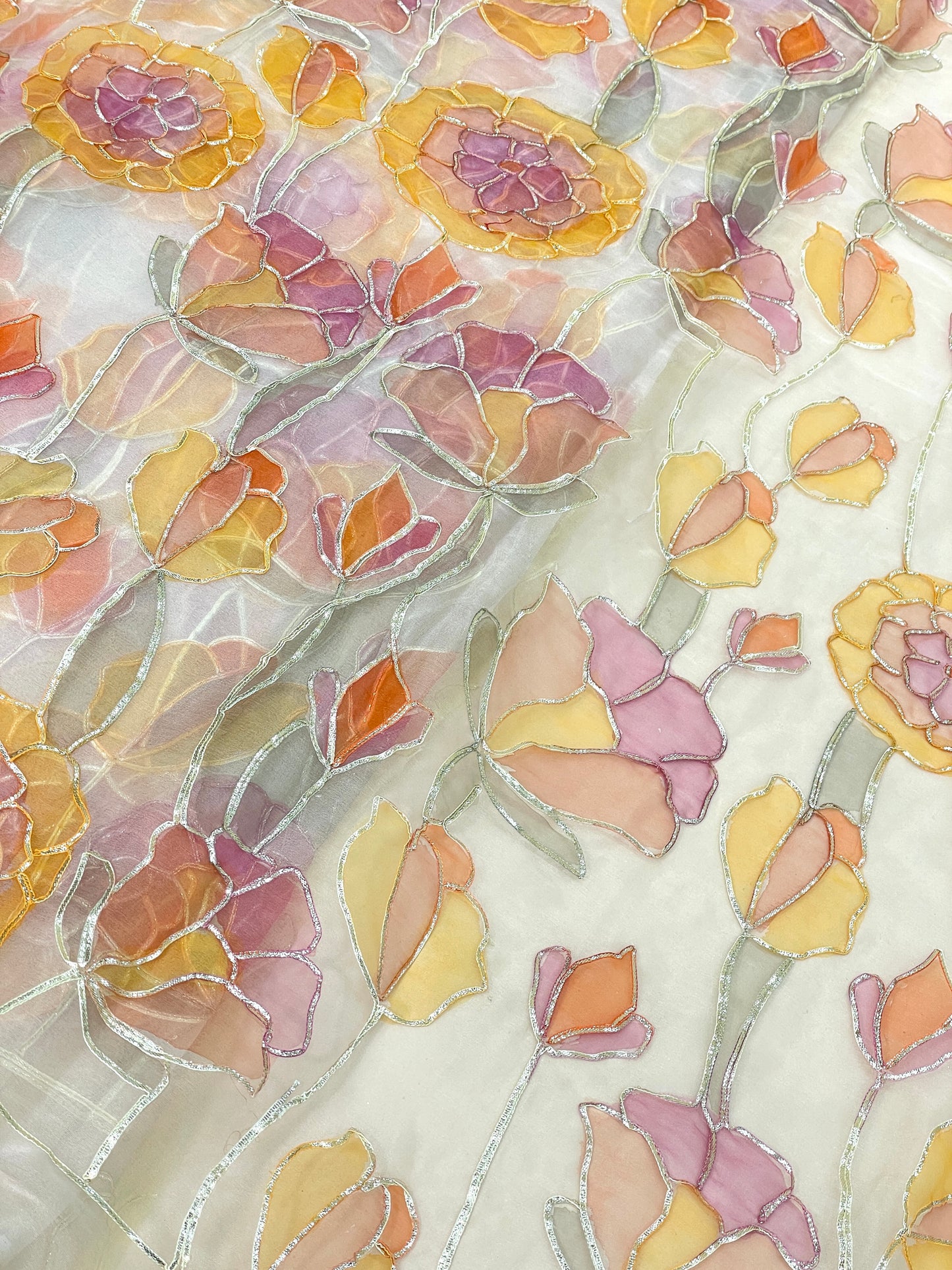 Organza Hand Paint With Gotta Embroidery (Color Available) 44"Inch