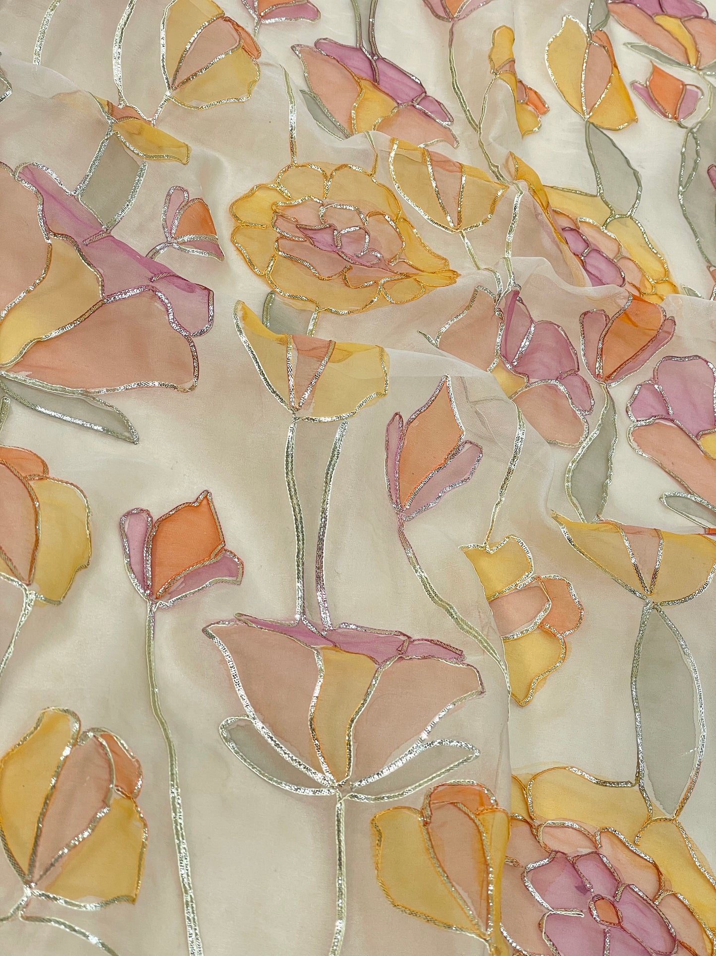 Organza Hand Paint With Gotta Embroidery (Color Available) 44"Inch