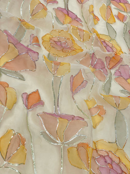 Organza Hand Paint With Gotta Embroidery (Color Available) 44"Inch