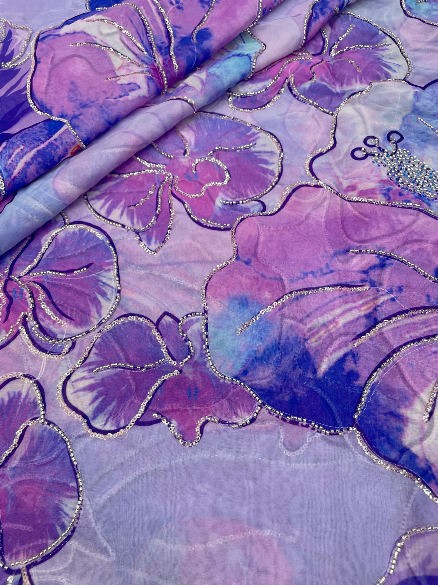 Viscose Organza Print Handwork (Color Available)