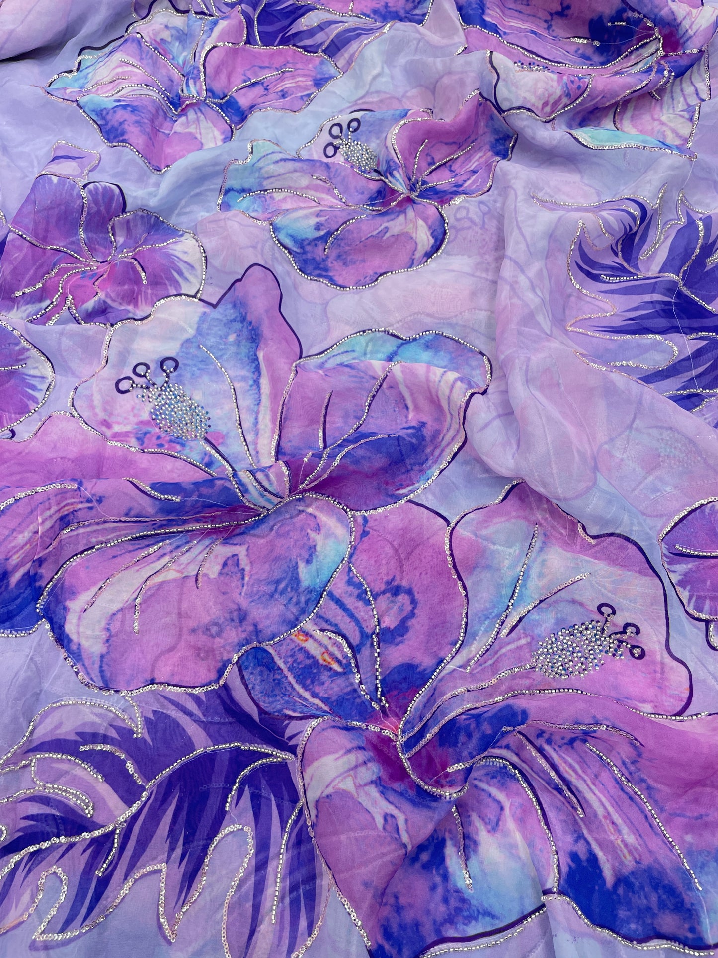 Viscose Organza Print Handwork (Color Available)